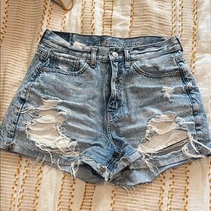 American Eagle Outfitters Faded Blue Distressed Denim Mom Shorts
